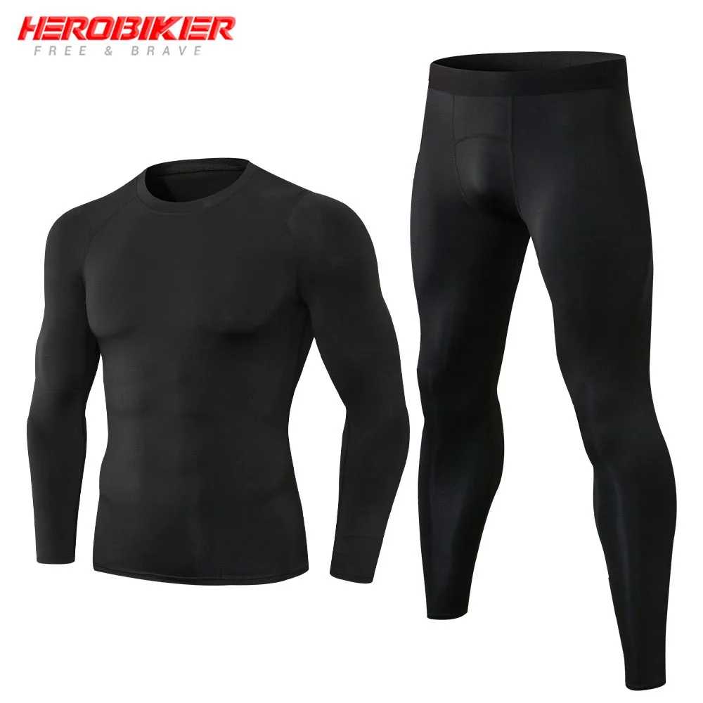 

HEROBIKER Men Underwear Set Motorcycle Men Quick Dry Breathable Long Sleeve Sport Underwear Tight Long Shirt & Tops Suit