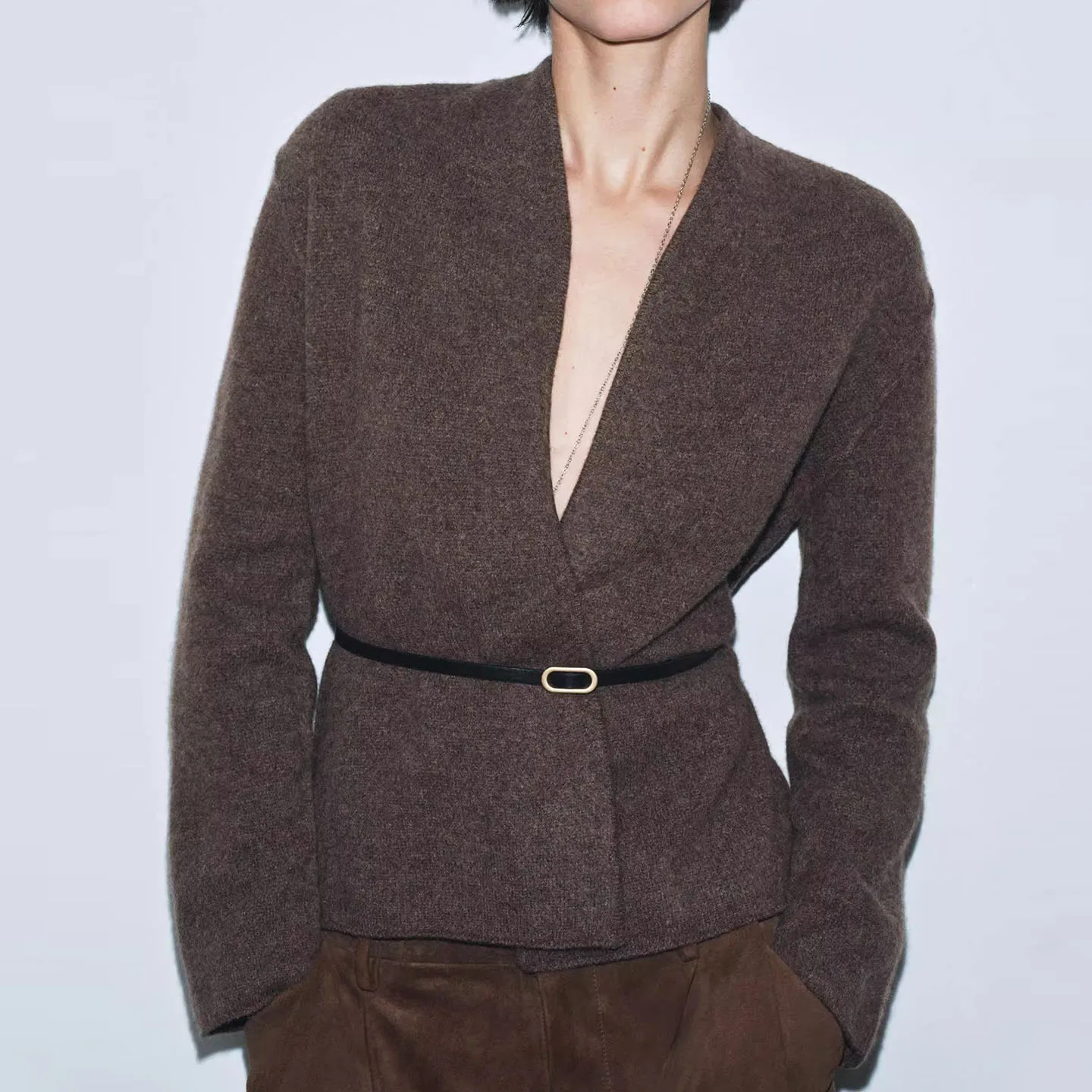 Faionable malha outerwear com cinto feminino sle 2025 inverno nova chegada solto ajuste longo sve cardigan para meninas adolescentes