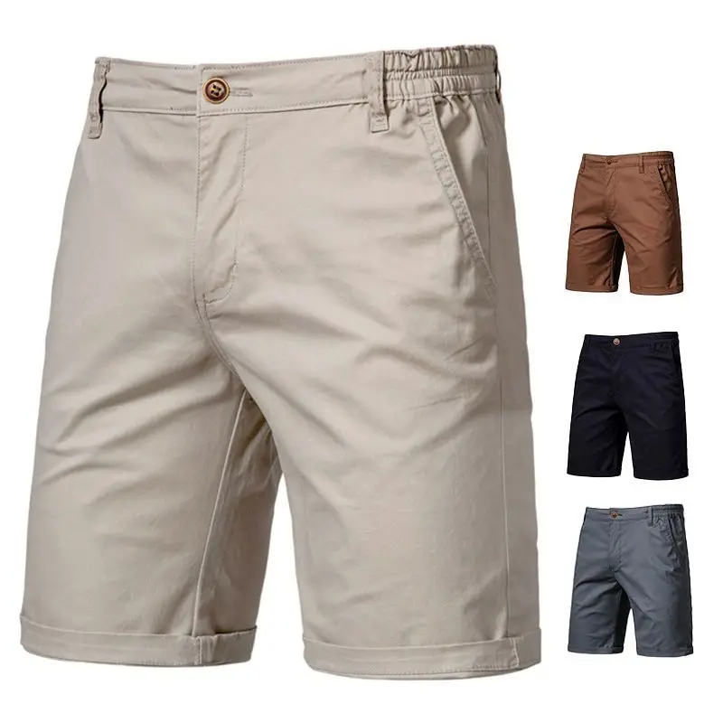 Pantalones cortos informales de alta gama para hombre, Shorts finos con botón sólido y bolsillo con cremallera, Shorts Cargo rectos versátiles