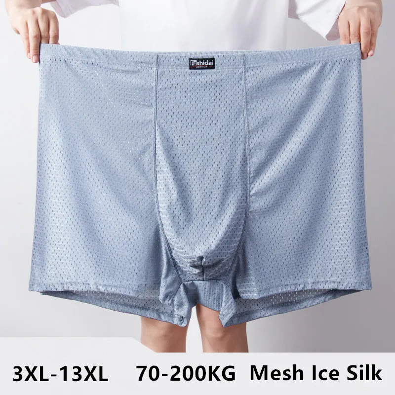 Summer Mesh Boxers For Men 200KG Plus Size 13XL 12XL Underpants Male Panties High Waist 10XL Underwear Oversized Ice Silk Shorts