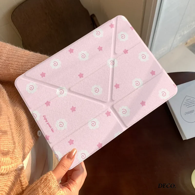 Pink Stars Cute Fish Plate 3+Y-fold Tablet Case For Samsung Galaxy Tab A8/A9/A11+FE LITE PLUS/Tab S6 Lite/S7/S8/S9/S10+ FE 6