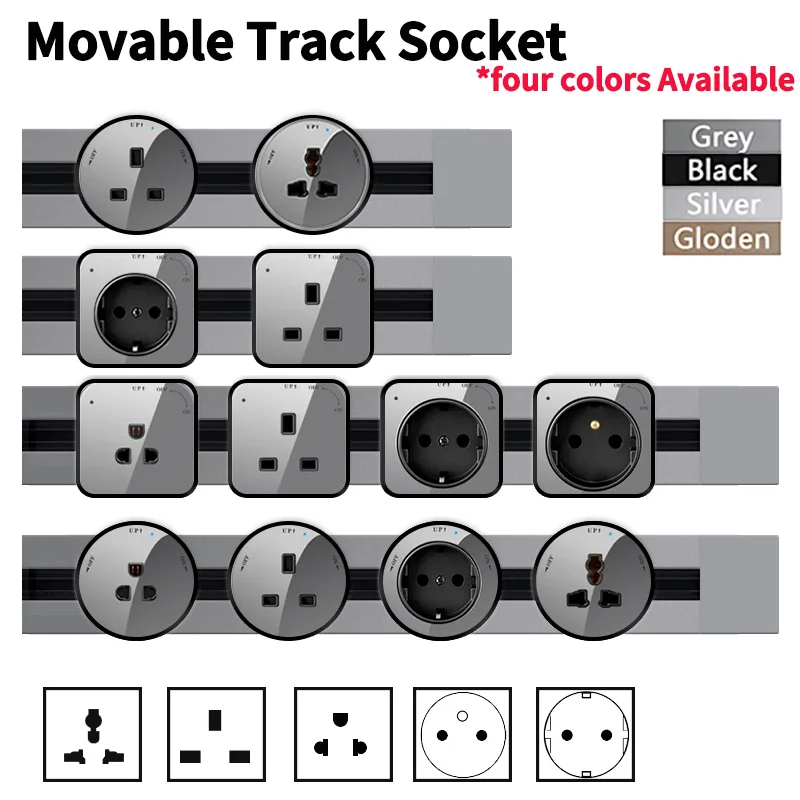 

Wall Track Socket - Track Removable Slide Rail Socket - Kitchen Extension Socket Double Usb UK Universal Power Plug Adapter