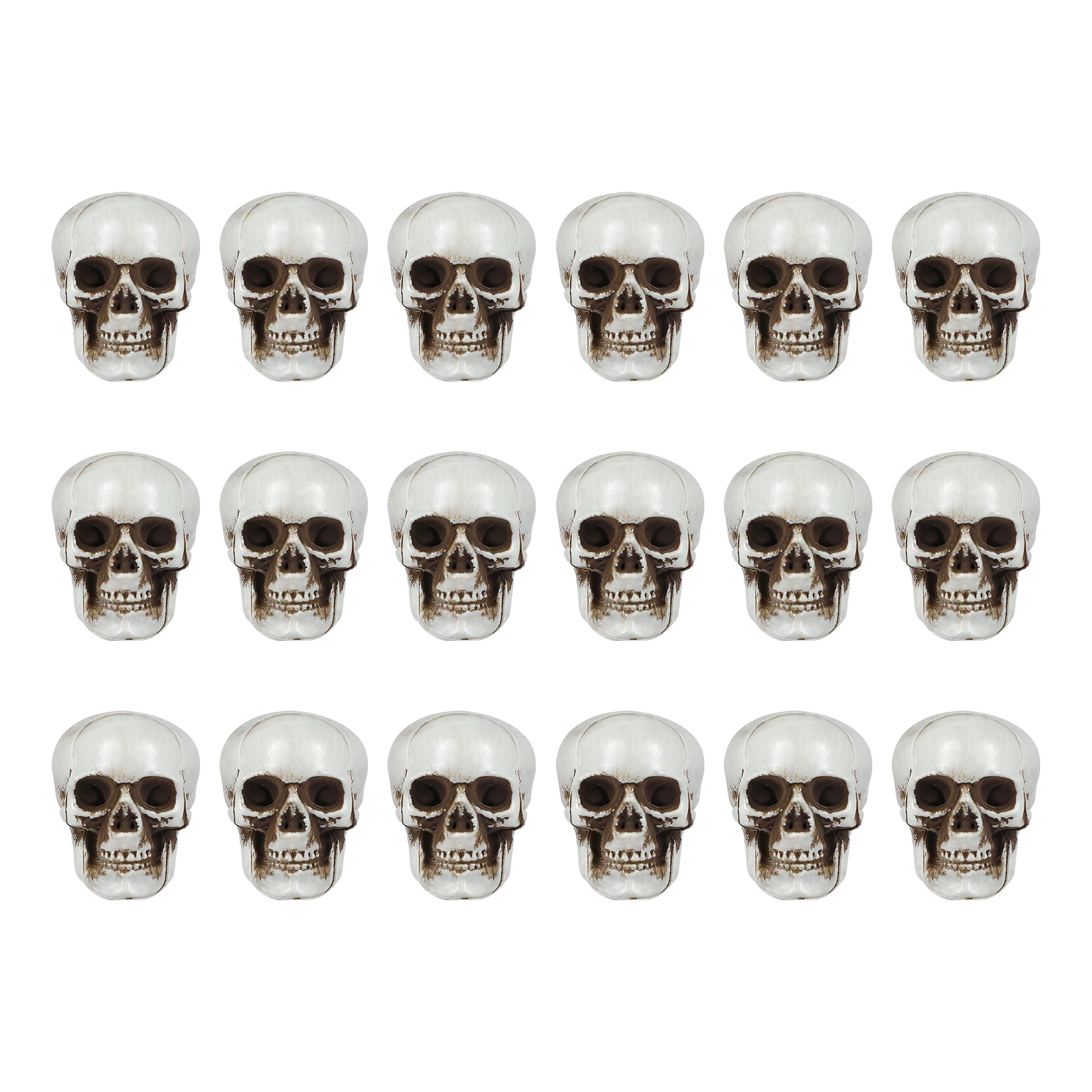 

18pcs Mini Halloween Skull Heads Plastic Lifelike Props Scary Ornaments Spooky Party Decoration