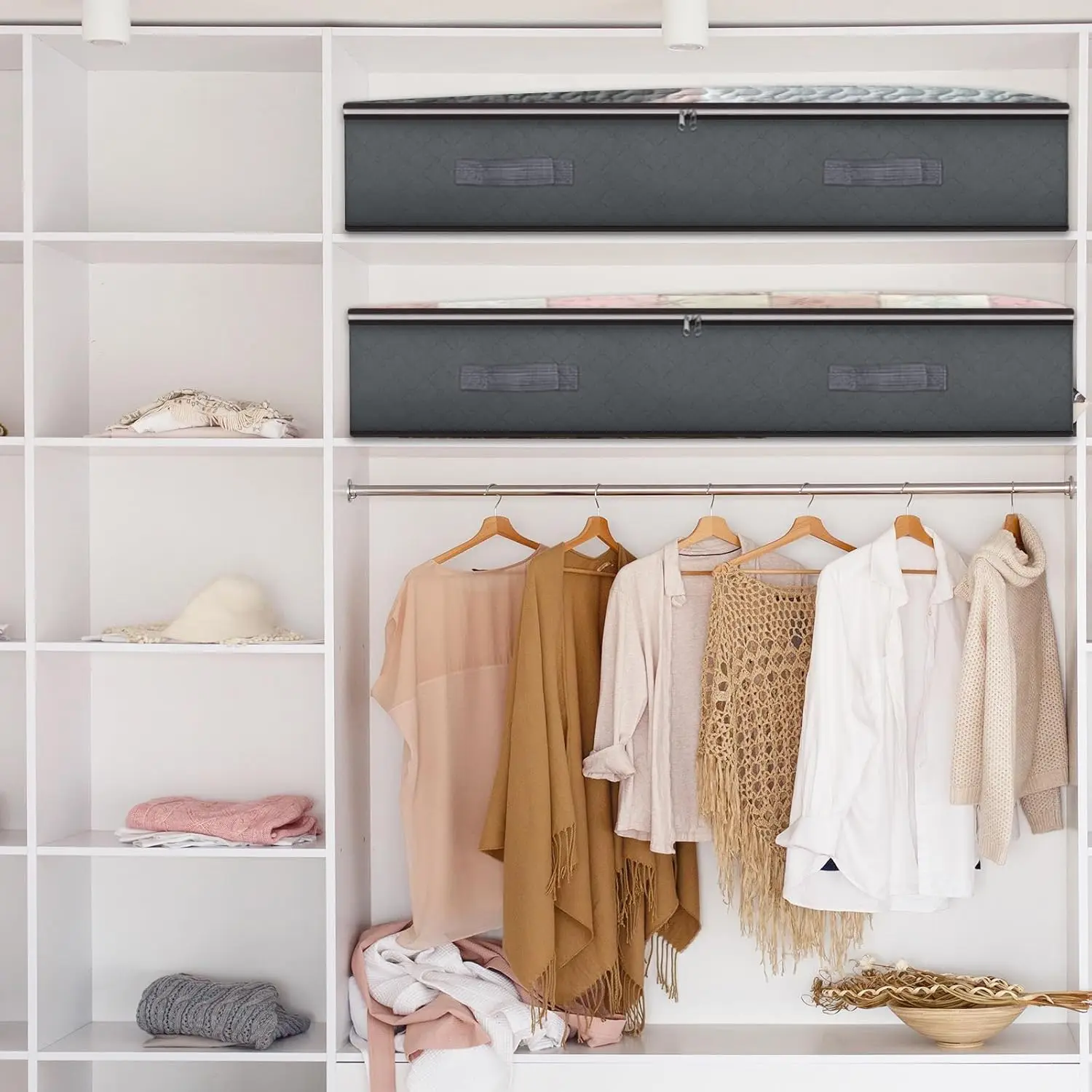 8팩 접이식 침대 밑 수납함, 담요, 옷 등 보관용 90L 정리함