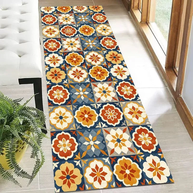 VIKAMA Bohemian Retro Corridor Running Carpet Moroccan Geometric Flower Carpet Indoor Anti slip Soft Carpet Home Decoration