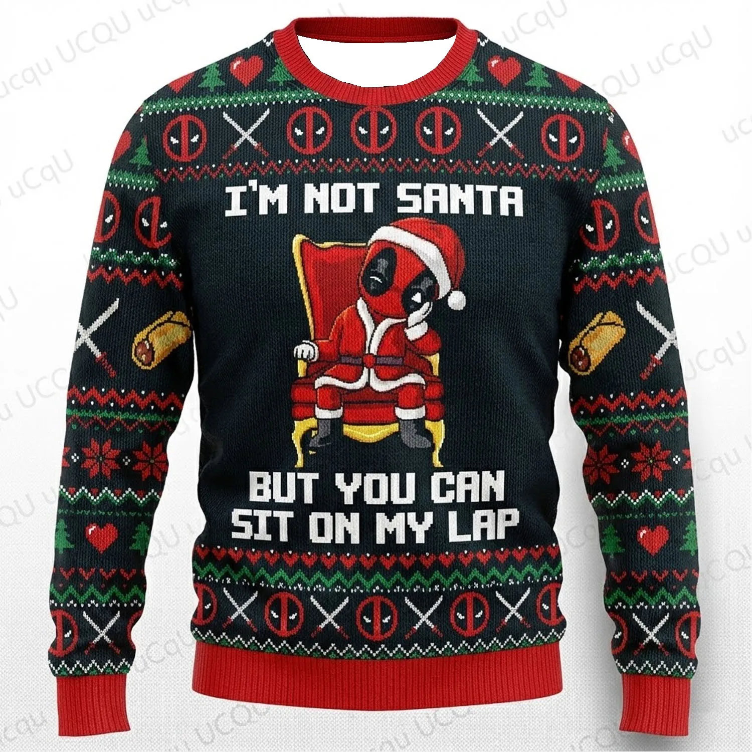 ديدبول سترة عيد الميلاد القبيحة وهمية متماسكة عطلة البلوز الرجال النساء الاطفال مضحك هدية عيد الميلاد الشتاء الدافئ الكرتون الزي لينة