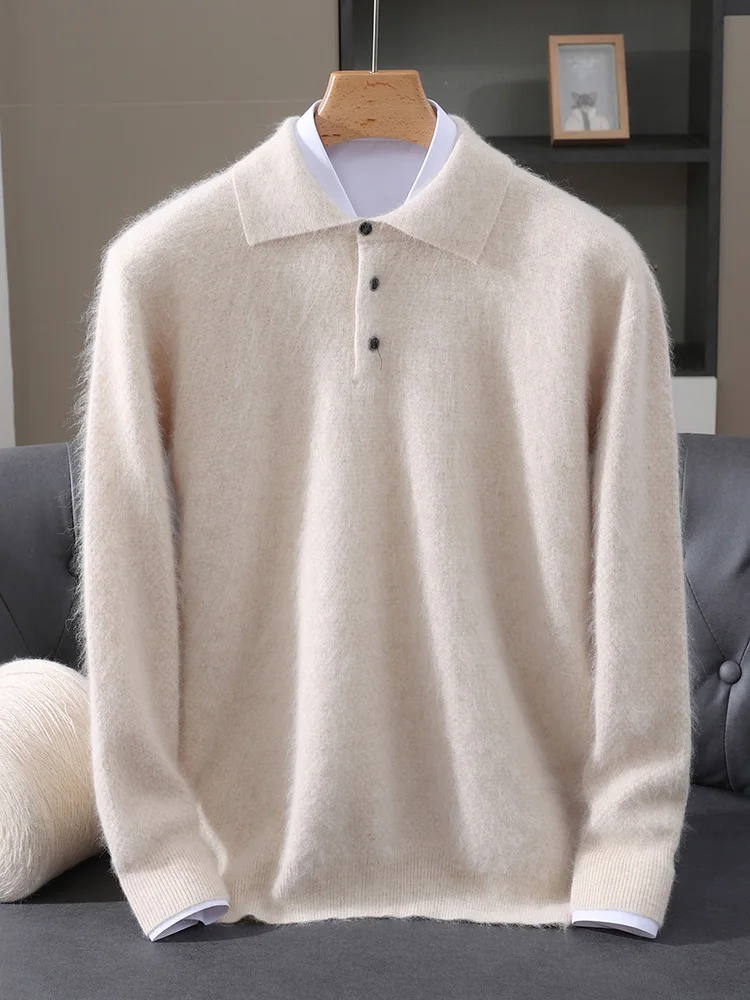 TLOML メンズ 100% ミンクカシミヤセーター ポロカラー ソリッドプルオーバー スマートカジュアル ソフトで暖かい 秋冬 ミンクカシミヤ 快適なトップス