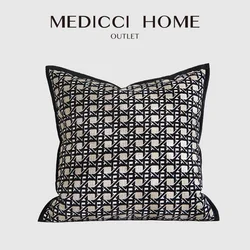 Medicci Home Luxury Rattan Quadrille Geometric Jacquard Cushion Cover Sand Beige Color Decorative Pillow Case For Sofa Couch Bed