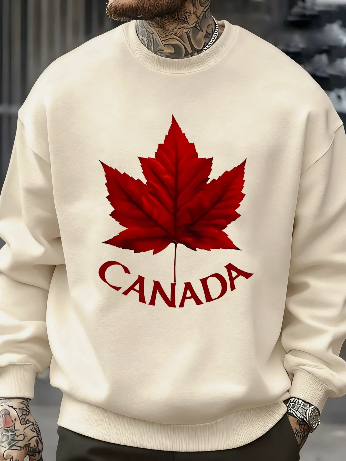 Kanada und Ahornblatt-Druck-Sweatshirt für Herren, trendiger lässiger Pullover, Fleece, Übergröße, All-Match-Herbstmode-Oberteile