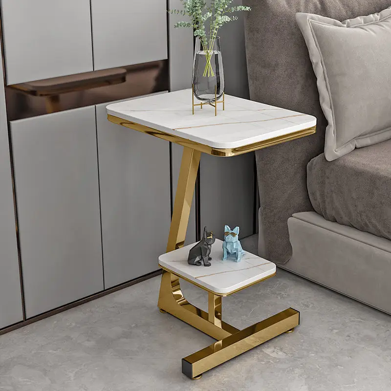 Mesa auxiliar rectangular, mesa de centro de mármol de lujo nórdica, hierro forjado, dormitorio, hogar, sala de estar, sofá, mesa lateral doble creativa