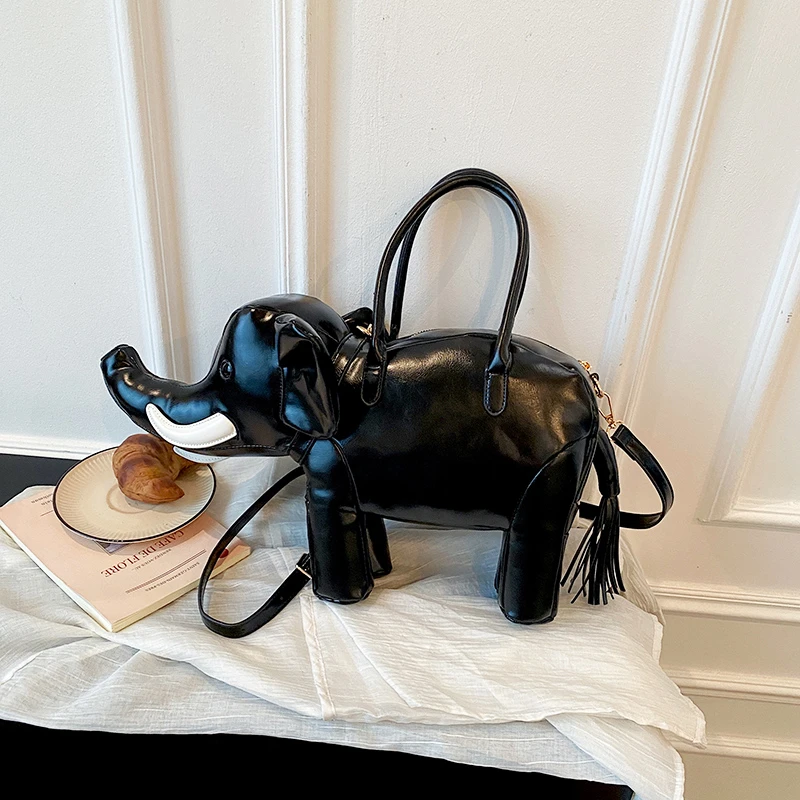 PU 3D Elephant Shape Handbag Women Creative Animal Design Crossbody Bag Fashion Unique Shaped Shoulder Bag Detachable Long Strap