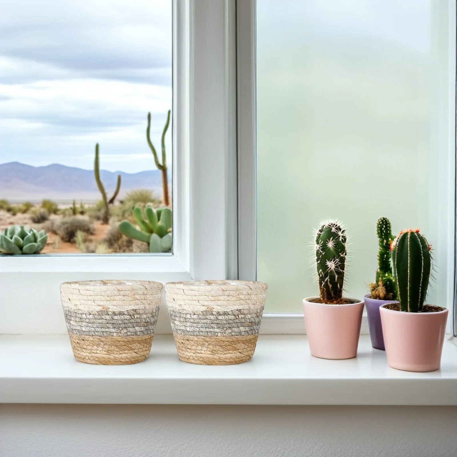 

2Pcs Woven Flowerpots Decorative Baskets for Plants Indoor Outdoor Decoration Handcrafted Weaving Baskets for Balcony Terrace