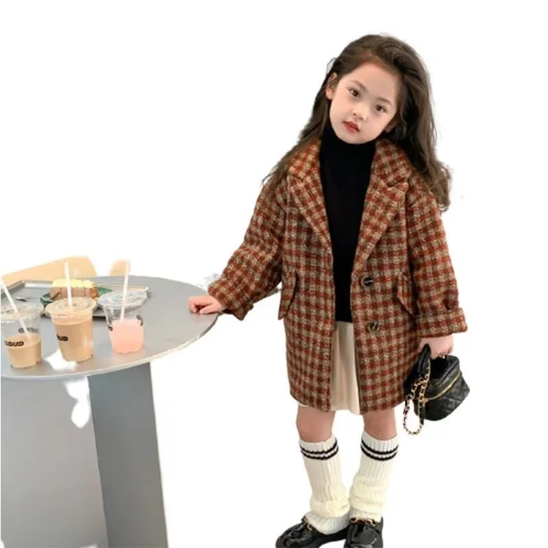 

Kids Autumn and Winter Girls Woolen Coat Fashionable Long Jacket Children's Double-sided Woolen Warm Overcoat 90-140cm