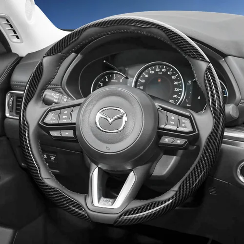 Imagen 1 del producto Funda para Volante de Fibra de Carbono con Diseño Segmentado de Liberación Rápida, Duradera, Compatible con Mazda Cx-5, Cx-30, Mazda3, Cx-50, Cx-90, Mazda2, Cx-60 Cx-3, Mx-5, Bt-50 y Otros Modelos en Negro