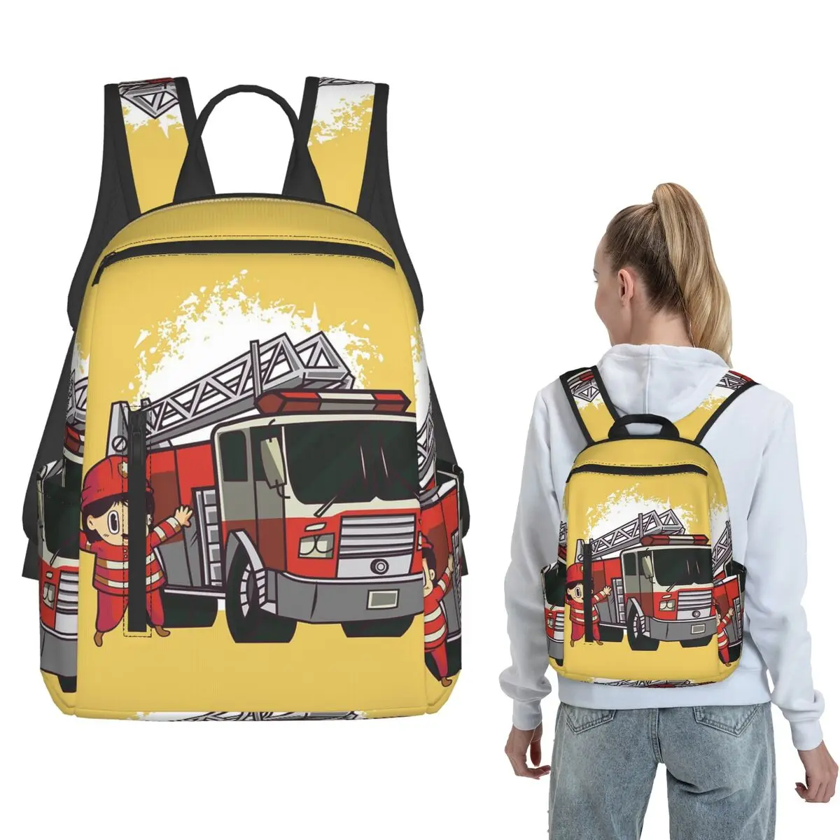 

Firefighters Fireman Fire Engine Backpack Daypack Children BookBag School Bag Shoulder Bags for Men Women