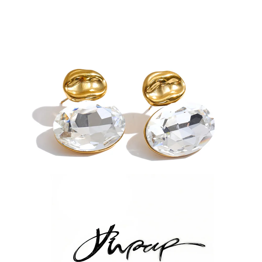 Yhpup Edelstahl Kristall Ovale Ohrstecker Hypoallergen Glänzend Neuheiten Stilvoller Partyschmuck Geschenk