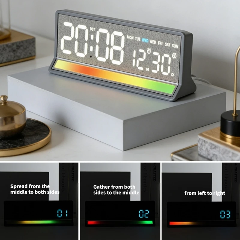 H8WB Bright Sound Responsive LED Electronic Clock with Alarm Setting Sound Sensitive Colorful Desk Clock for Bedroom Office
