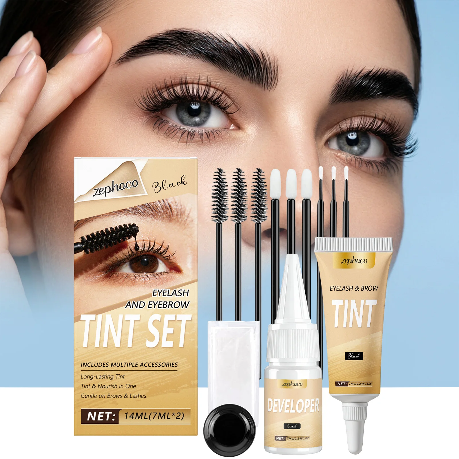 2-in-1 Lash and Brow Tint Kit Professional DIY Semi-Permanent Eyelash Eyebrow Color Dye Set Home Salon Use Intense Black 1 Set