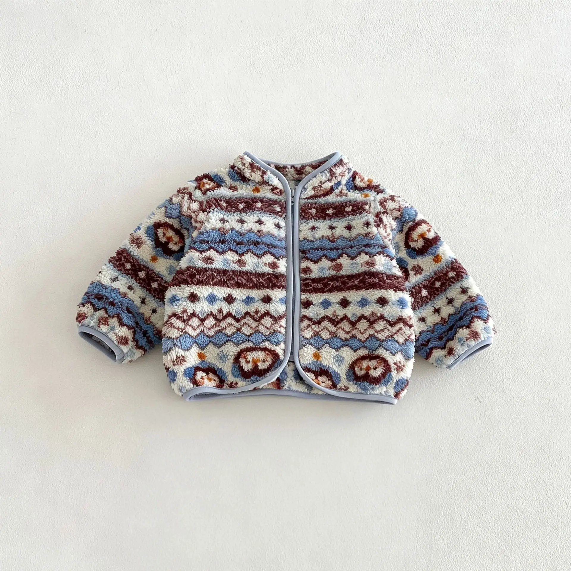 Boys' double-sided velvet jacquard jacket 2026 autumn and winter cute thick retro cartoon top for boys