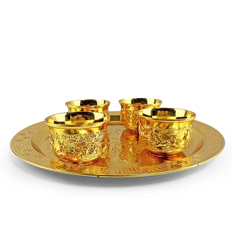 Golden Dragon Phoenix Tea set Luxurious palace style 1 teapot 4 cups 1 tray home kung fu tea set