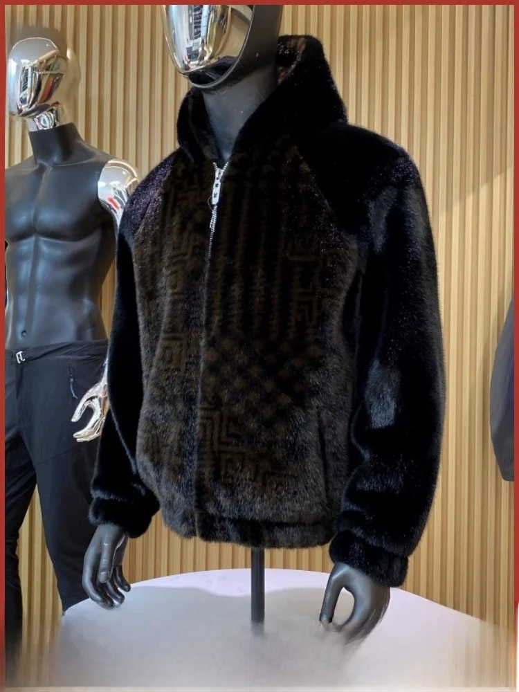 

Thiened Men's Hooded Jaet Fake Fur Warmth Windproof Autumn Winter New Sle Casual Faion Outerwear Coat