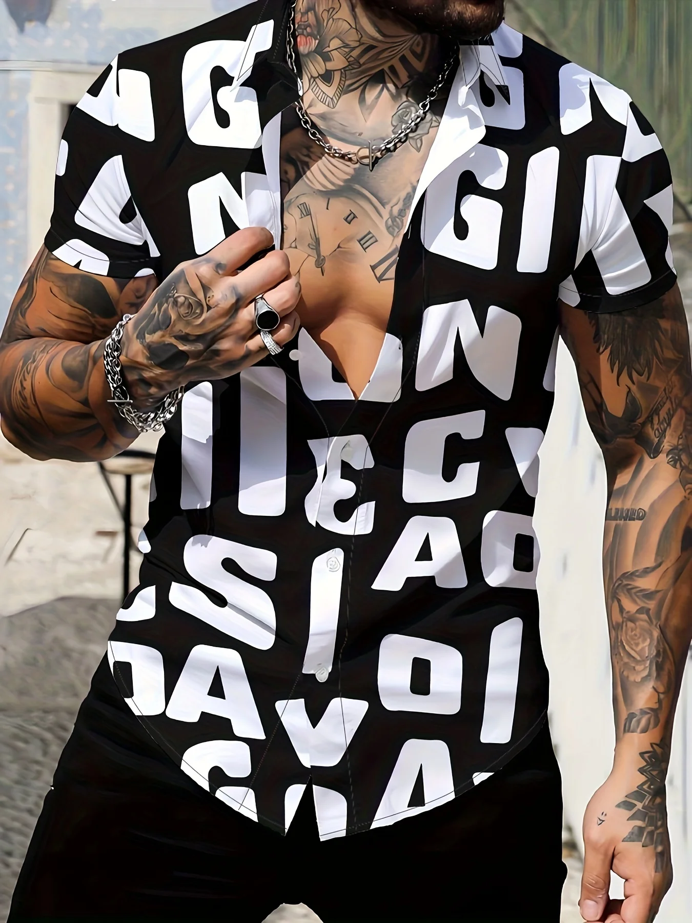 

2026 Summer New Style Men's Short-Sleeved Shirt with 3D Letter Print Casual Fashionable Comfortable Soft Breathable