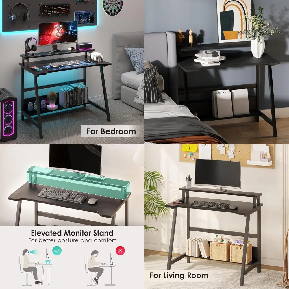 

Compact 31.5 Modern Laptop Desk with Storage and Shelving for Efficient Home Offices