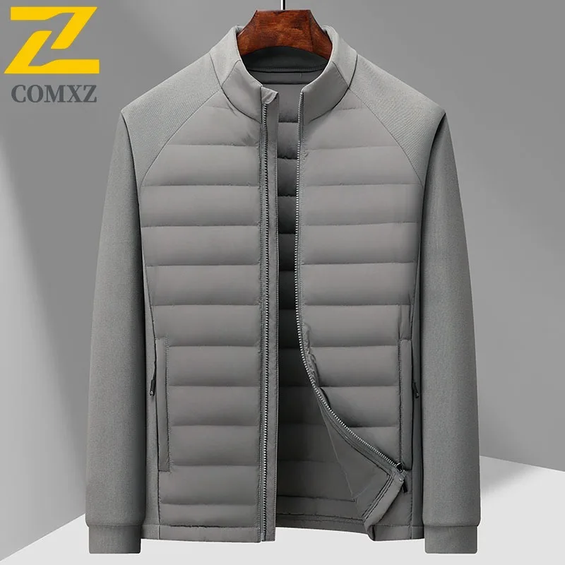 COMXZ Luxury Men Down Jacket New Trendy Stand Collar Business Casual Ultra Light Down Coat Leisure Travel Windproof Winter Parka