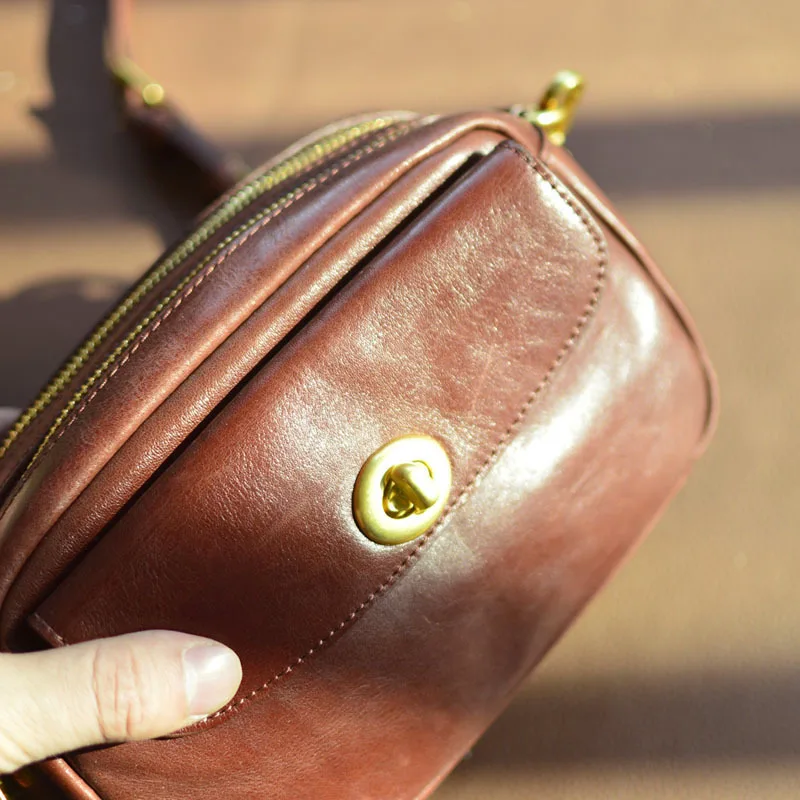 AETOO Mori small square bag senior sense retro double zipper crossbody bag handcrafted multi-layer female leather small bag