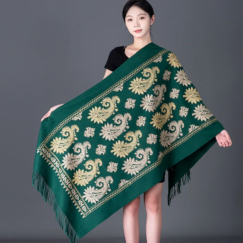 Soft Embroidery Flower Pashmina Mujer Bufanda Soft Embroidery Flower Pashmina Mujer Bufanda Echarpes Warm Poncho Kerchief