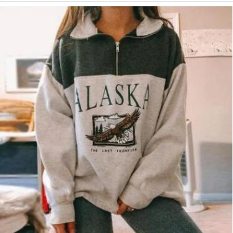 

2025 Spring and Autumn Fashion Zipper Printed Women's Retro Sweater
