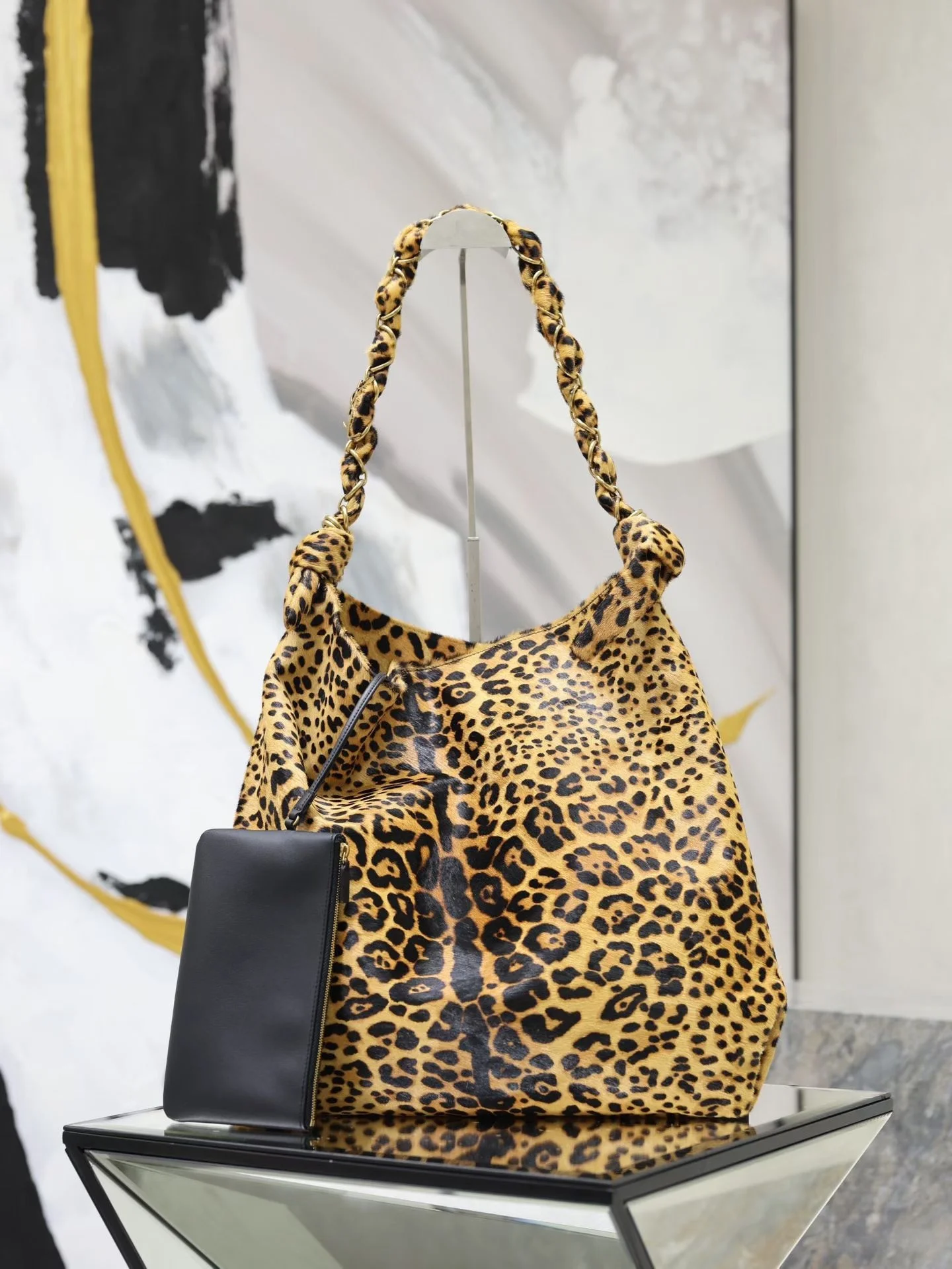 Leopard Print Tote Shoulder Bag for Women Large Capacity Bohemian Horsehair Style Lazy INS Handbag
