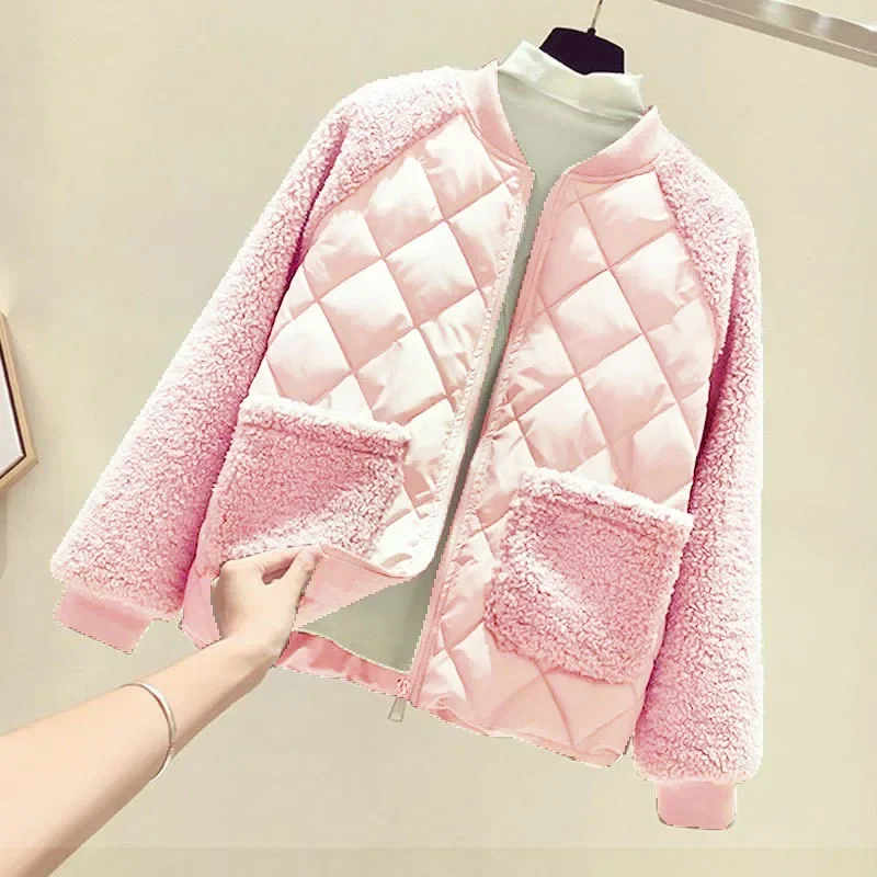 سترة قطن نسائية رائجة البيع لموسم الخريف والشتاء فضفاضة قصيرة وخفيفة الوزن عصرية من فرو الضأن معطف قطني كاس #3