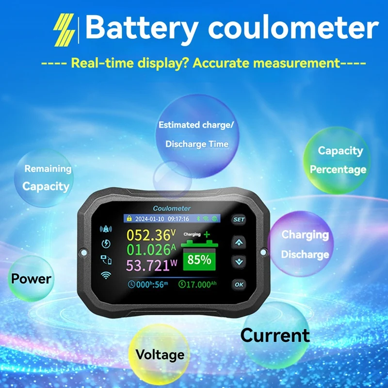 KM110F Coulomb Meter With WIFI Highprecision Bidirectional Current Detection Displays Battery Voltage Power For RV & EV