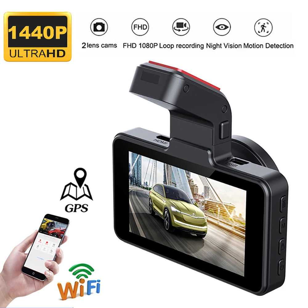 Dash Cam WiFi GPS Car DVR Car Camera 2K 1440P Drive Video Recorder Car Accessories Rear View Registrator Auto Vehicle Black Box