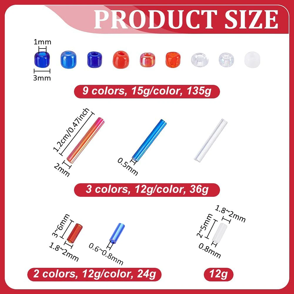 5000pcs+ 3mm Glass Seed Beads for 4th of July 15 Style Patriotic Bead Beads Red Blue Bead for Jewelry Making