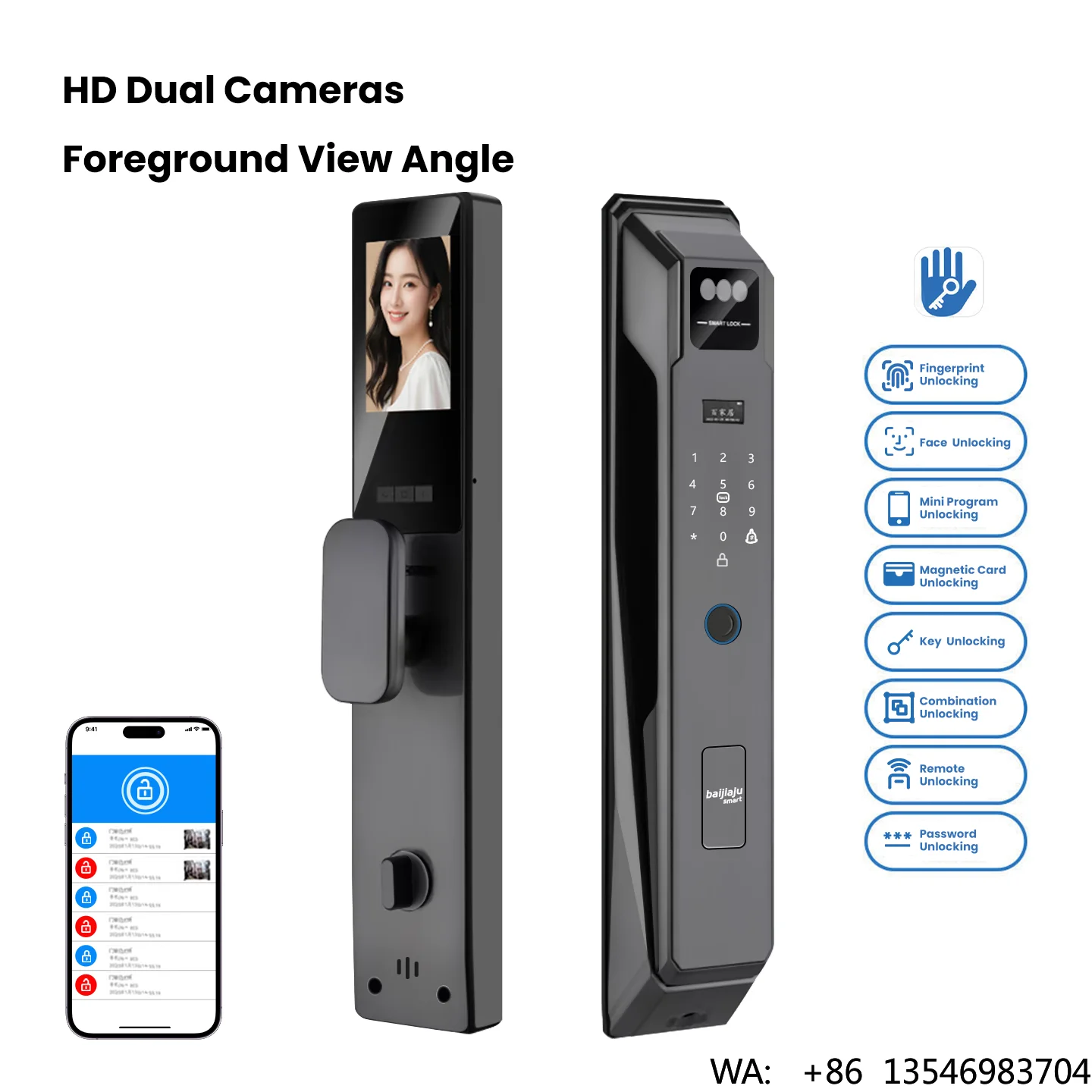 

App Support Face Recognition Smart Fingerprint Password Key Card Smart Door Handle Lock for Wood Steel Gate Entrance Door
