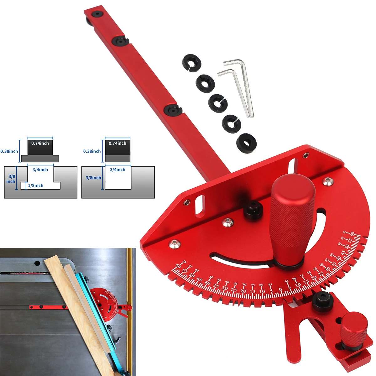 Universal Table Saw Miter Gauge Assembly Benches Router Red Aluminum Alloy Miter Gauge Sawing Ruler DIY Woodworking Tools