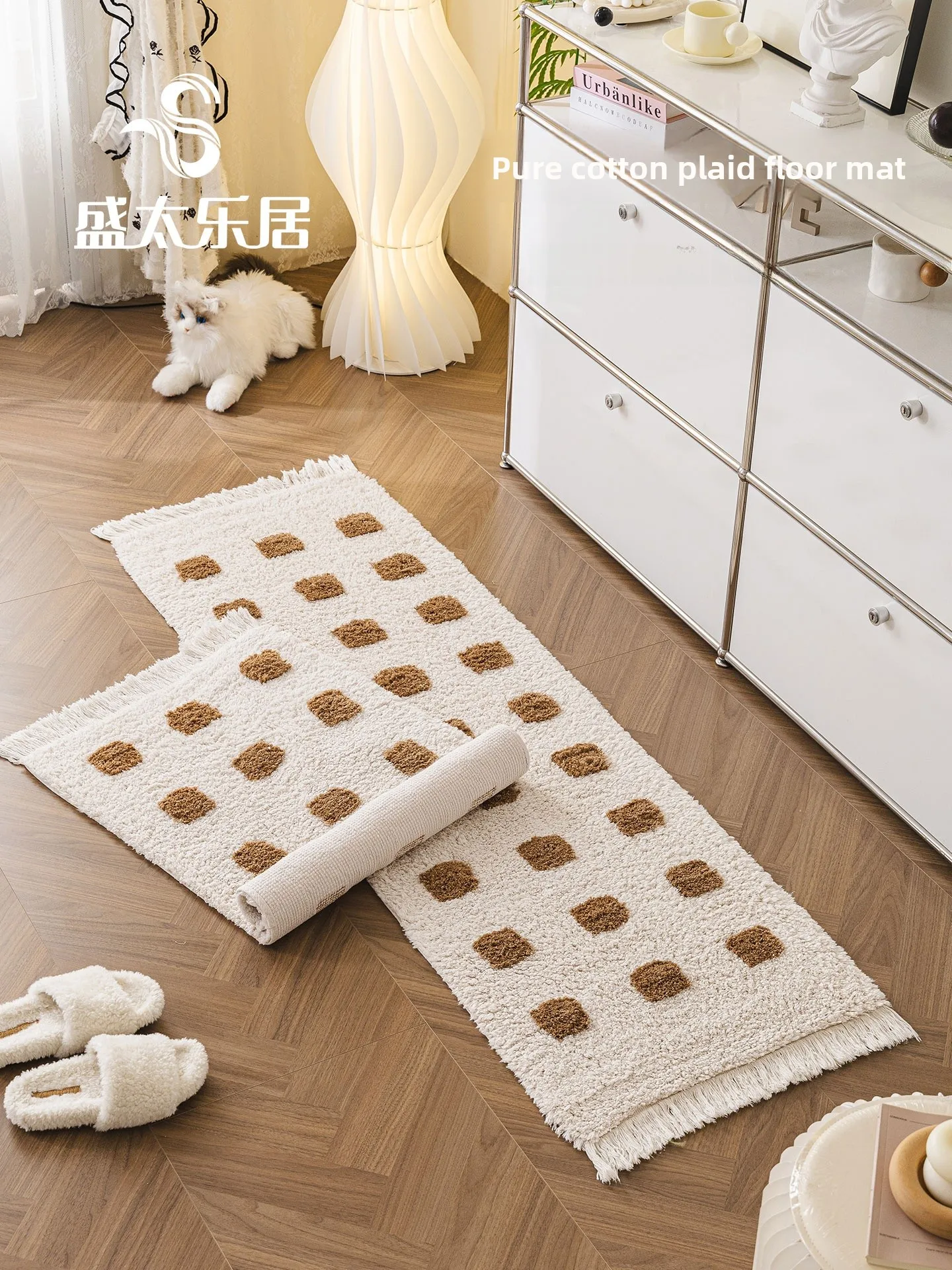 

Простой коврик из чистого хлопка для ванной комнаты, кухни, спальни, прихожей, нескользящий, длинный, прочный, машинная стирка, декор для дома