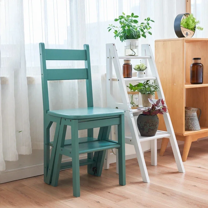 

Indoor Climbing High Stool Solid Wood Ladder Chair Multi-Function Step Stool Flip Folding Design Stable for Kitchen