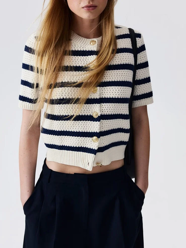 

Summer New Women's Knitted Casual Versatile Faion Texture Open Cardigan Small Fraance Sle Slim Fit Single Piece Buttoned