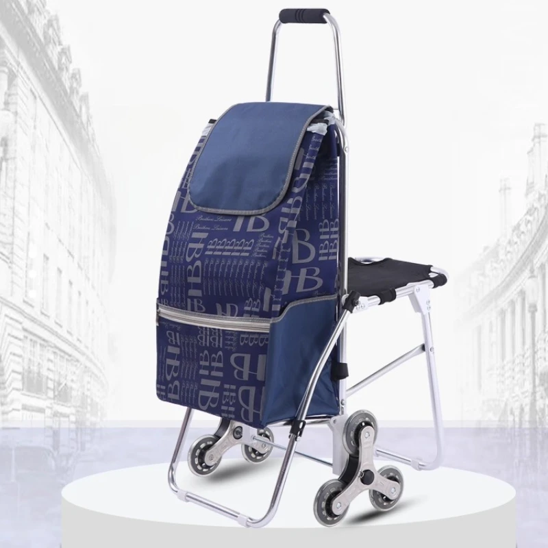 

‌ Складная корзина для покупок, продуктовая тележка большой емкости, портативная ручная тележка с сиденьем, водонепроницаемая многоцелевая тележка ‌