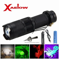 Green Red Mini LED Flashlight UV Light Torch Zoomable Tactical Torch Adjustable Focus Flash Lamp For Hunting Climbing Camping