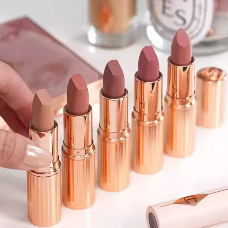 Hot Fashion CT Lipstick Matte Misty Feeling Lip Gloss Small Metal Tube Heart Shaped Dual Color Powder Blusher Female Cosmetics