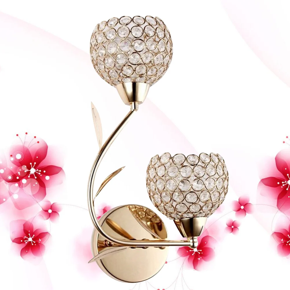 

Double Flower Shaped Golden Crystal Wall Lamp Indoor Metal Glass LED Design for Living Room Bedroom Hotel Hallway Decorative