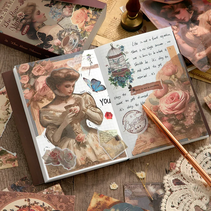Mr. Paper, 120pcs，Retro Flower Girl Theme Base Decoration Landscape Material Paper, Scrapbook Notebook Diary Decoration Material