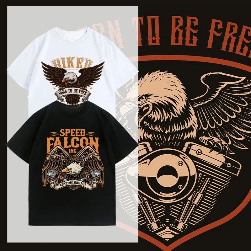 

Cycling Enthusiasts Retro Trendy Brand Printing Heavy Locomotive Motorcycle Born Free T-shirt Men's Pure Cotton Loose