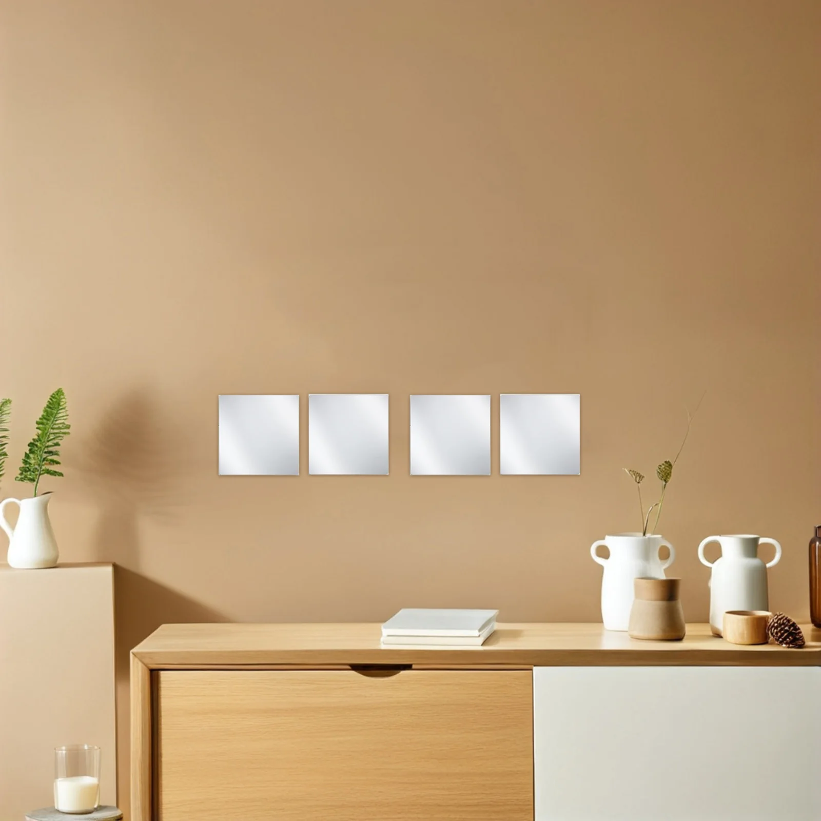 

8Pcs 15x15cm Self Adhesive Wall Mirror Stickers Acrylic Mirror Tiles Round Edge Safe Decor for Hallway Bathroom Stylish Layout