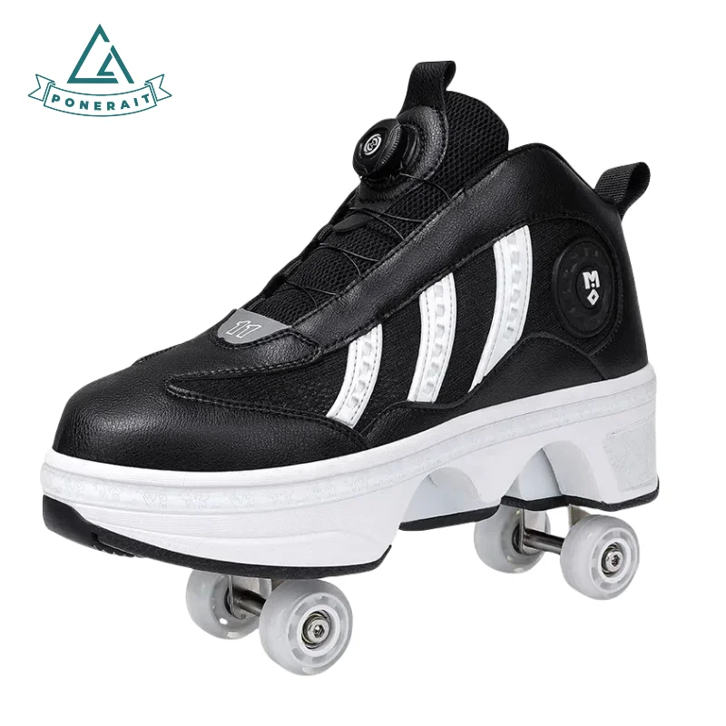 

PONERAIT High-Top Leather Quad Skate Shoes for Teens Unisex with Rotating Ankle Buckle System Beginner Adult Wheels