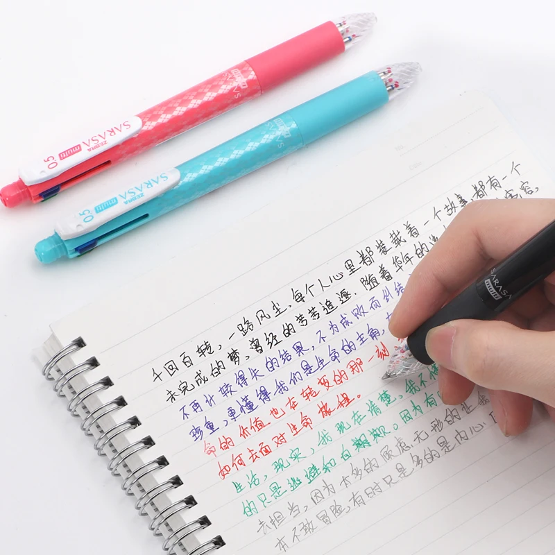 قلم ZEBRA 5in1 متعدد الوظائف، قلم J4SA11 ذاتي التبديل أحمر أزرق حبر أسود + قلم رصاص 0.5 مم كتابة سلسة للملاحظة ووضع علامات على الواجبات المنزلية